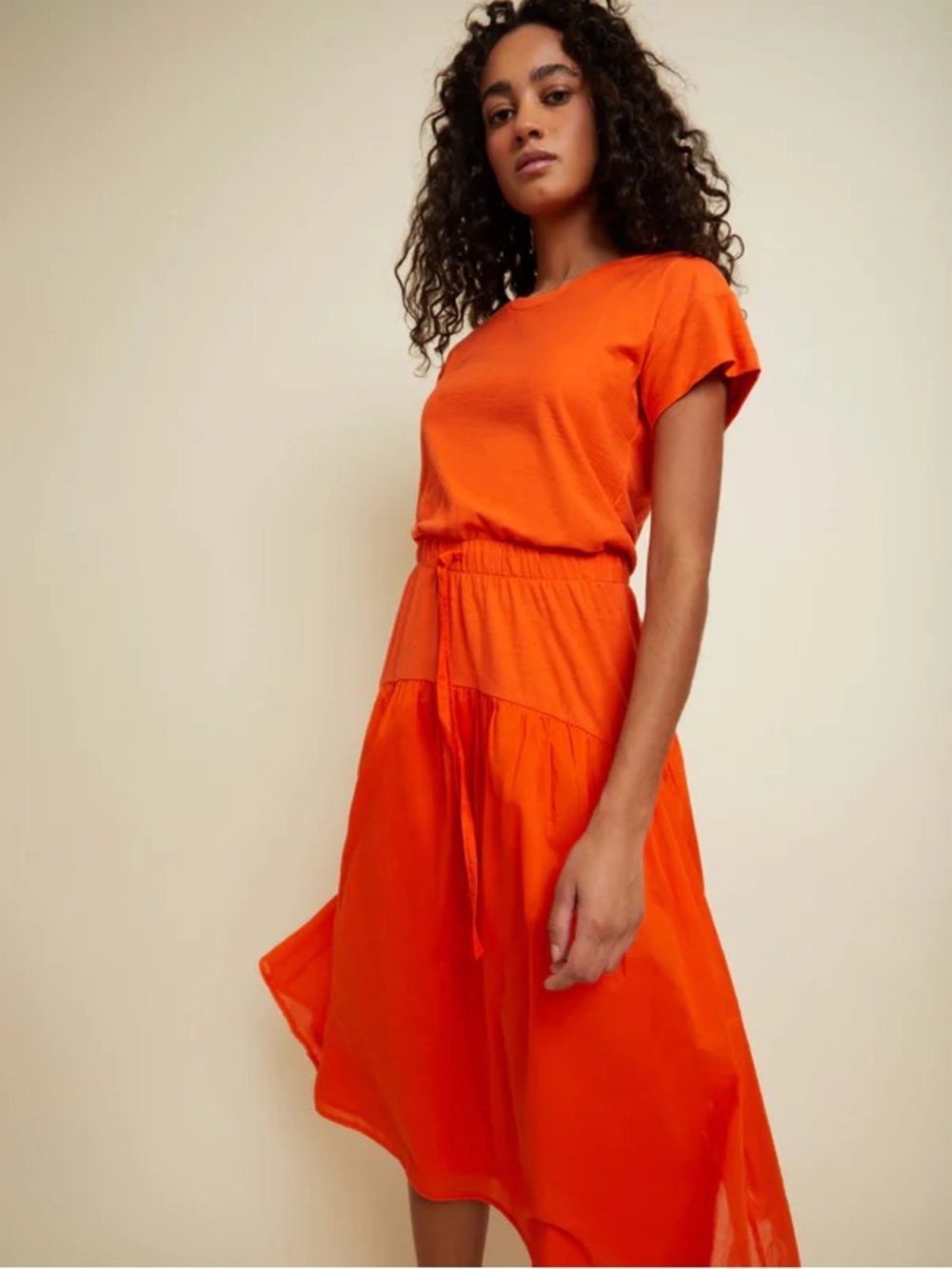 Nation LTD Azalia Midi Dress Orange Pima Cotton Short Sleeve XS - Picture 4 of 15